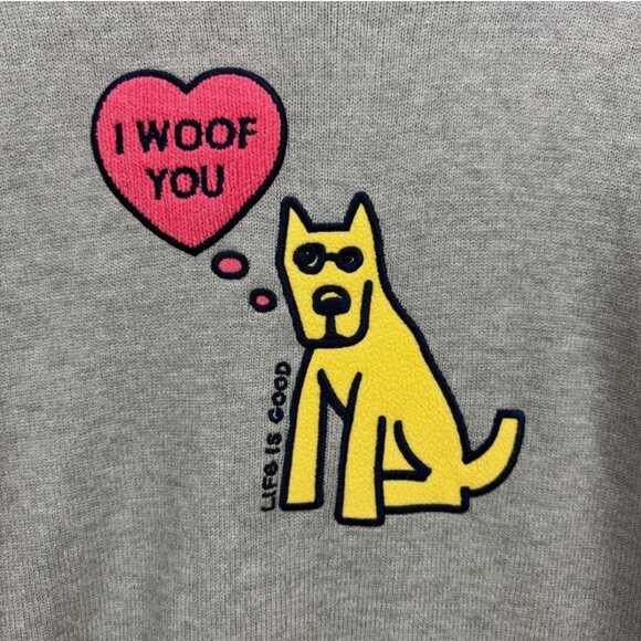 Life is Good I WOOF YOU Gray Knit Sweater NWT Crewneck Dog Pet Lover Gift Preppy - Picture 3 of 12